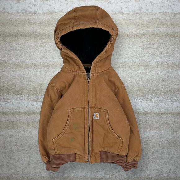Carhartt Jacket Tan Cotton Canvas Insulated Full Zip Hooded 3T